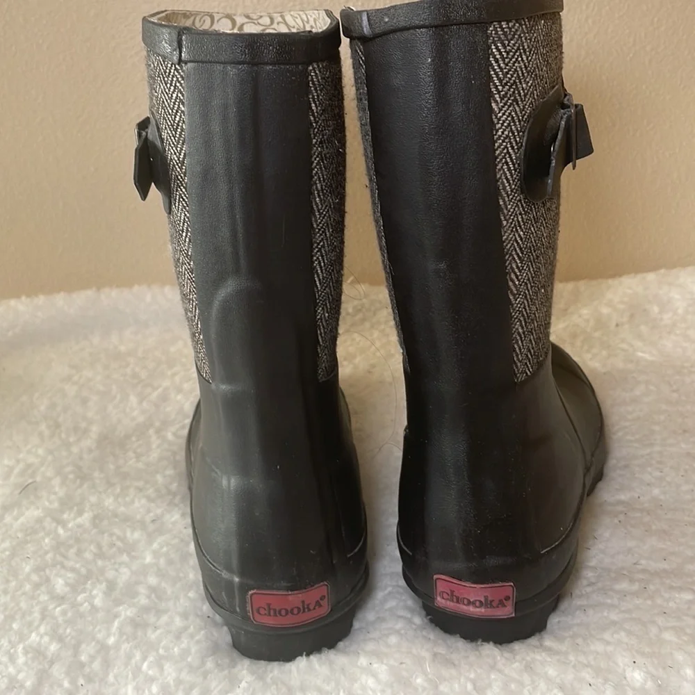 CHOOKA Classic Mid Calf Racer Herringbone Rain Boot Size 9